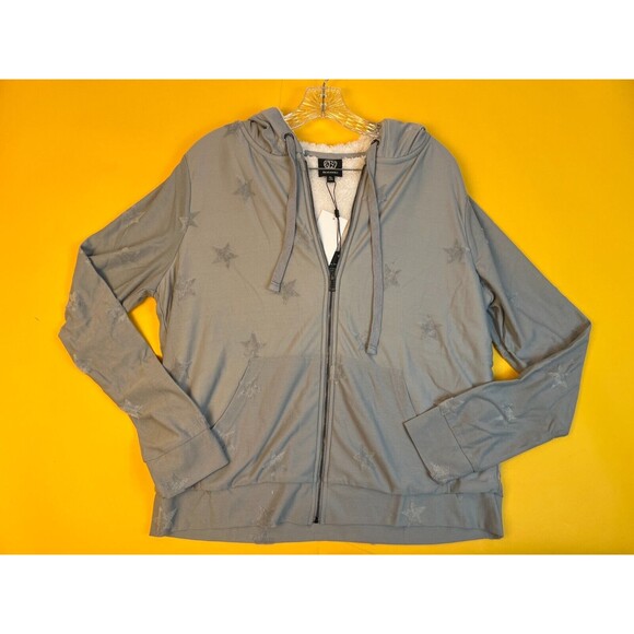Bobeau Jacquard Zip Up Jacket Grey Star Womens XL Fleece Lined Hoodie Pocket NWT - Picture 3 of 7